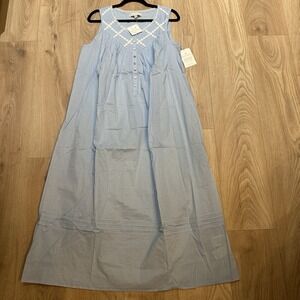 NWT Eileen West Lace Blue Maxi Nightgown S Daisy Trad Wife 100% Cotton Cottage